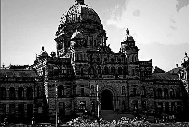 Victoria Parliament Buildings in black and white